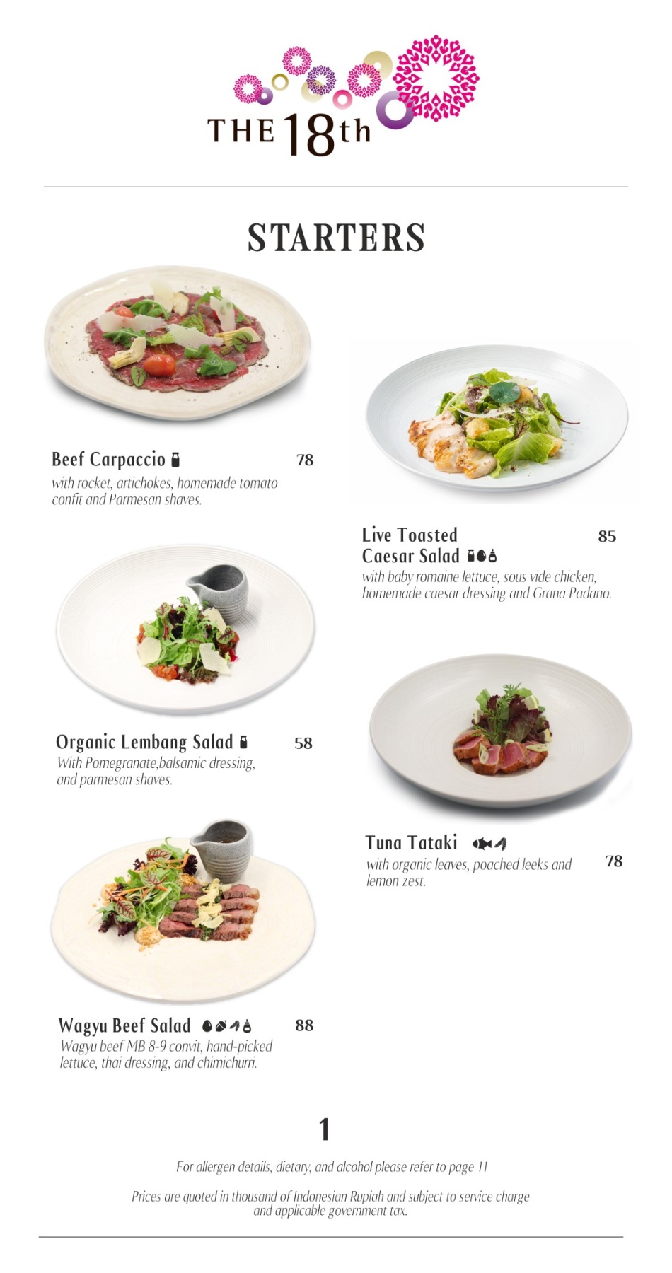 The 18th Restaurant Menu